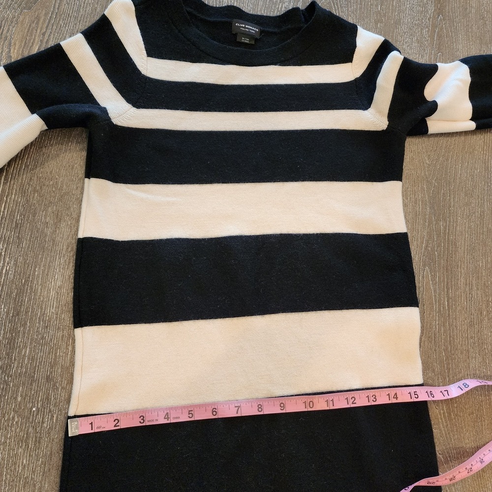Club Monaco Wool Stripe Sweater Dress XS Black Cream Parisian Quiet Luxury - Picture 11 of 13